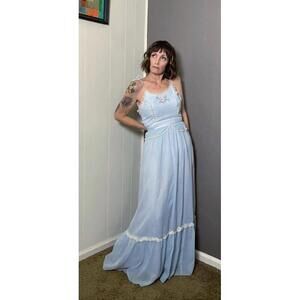 Vintage 1970's Pale Blue Prairie Sundress from Candi Jones XS-S Gunne Style Maxi